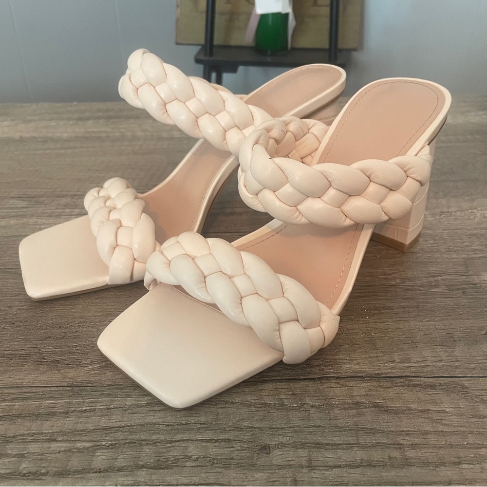 Syktkmx Braided Heeled Sandals Backless Square Open Toe Block Slide Sandal - 8